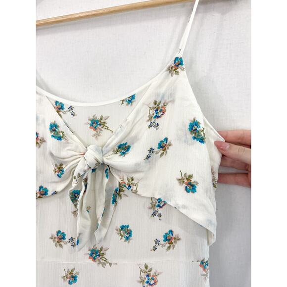 Altar'd State White Mini Floral Mini Dress size Small Ruffle Knot Front Tiered - Picture 3 of 6